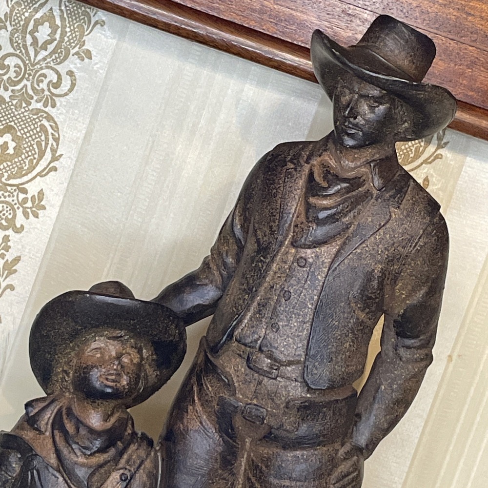 Vintage Western Resin Statue Man Boy Child 13" Tall